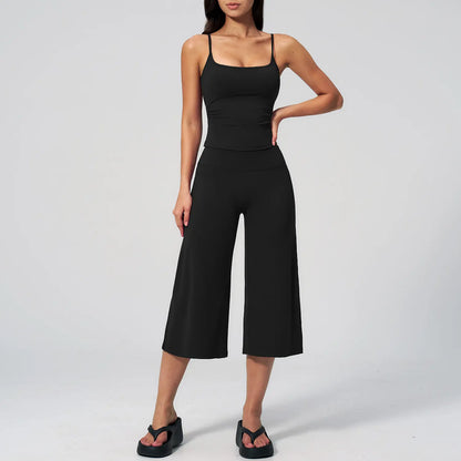 TIMEOFF Women'S 2 Piece Outfit, Square Neck Crop Cami & High Waist Wide Leg Pants Set, Soft 4-Way Stretch Fabric for Gym & Casual Loungewear, Women'S Clothes, Outfits
