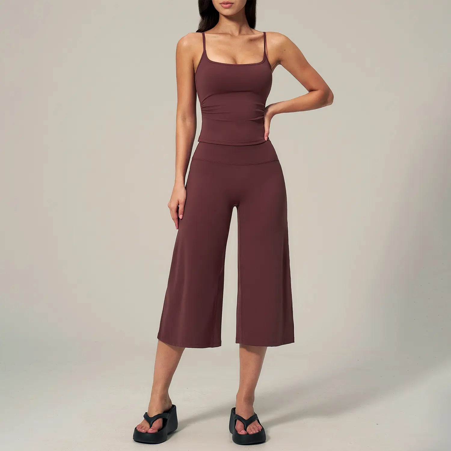 TIMEOFF Women'S 2 Piece Outfit, Square Neck Crop Cami & High Waist Wide Leg Pants Set, Soft 4-Way Stretch Fabric for Gym & Casual Loungewear, Women'S Clothes, Outfits