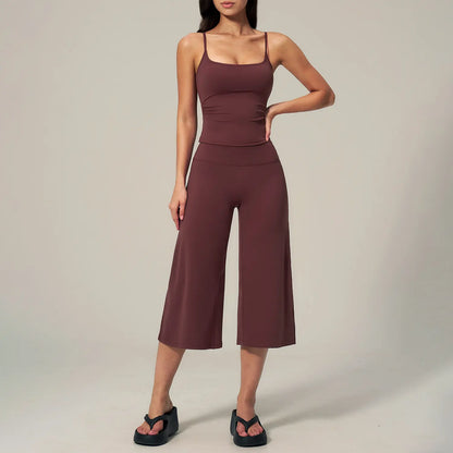 TIMEOFF Women'S 2 Piece Outfit, Square Neck Crop Cami & High Waist Wide Leg Pants Set, Soft 4-Way Stretch Fabric for Gym & Casual Loungewear, Women'S Clothes, Outfits
