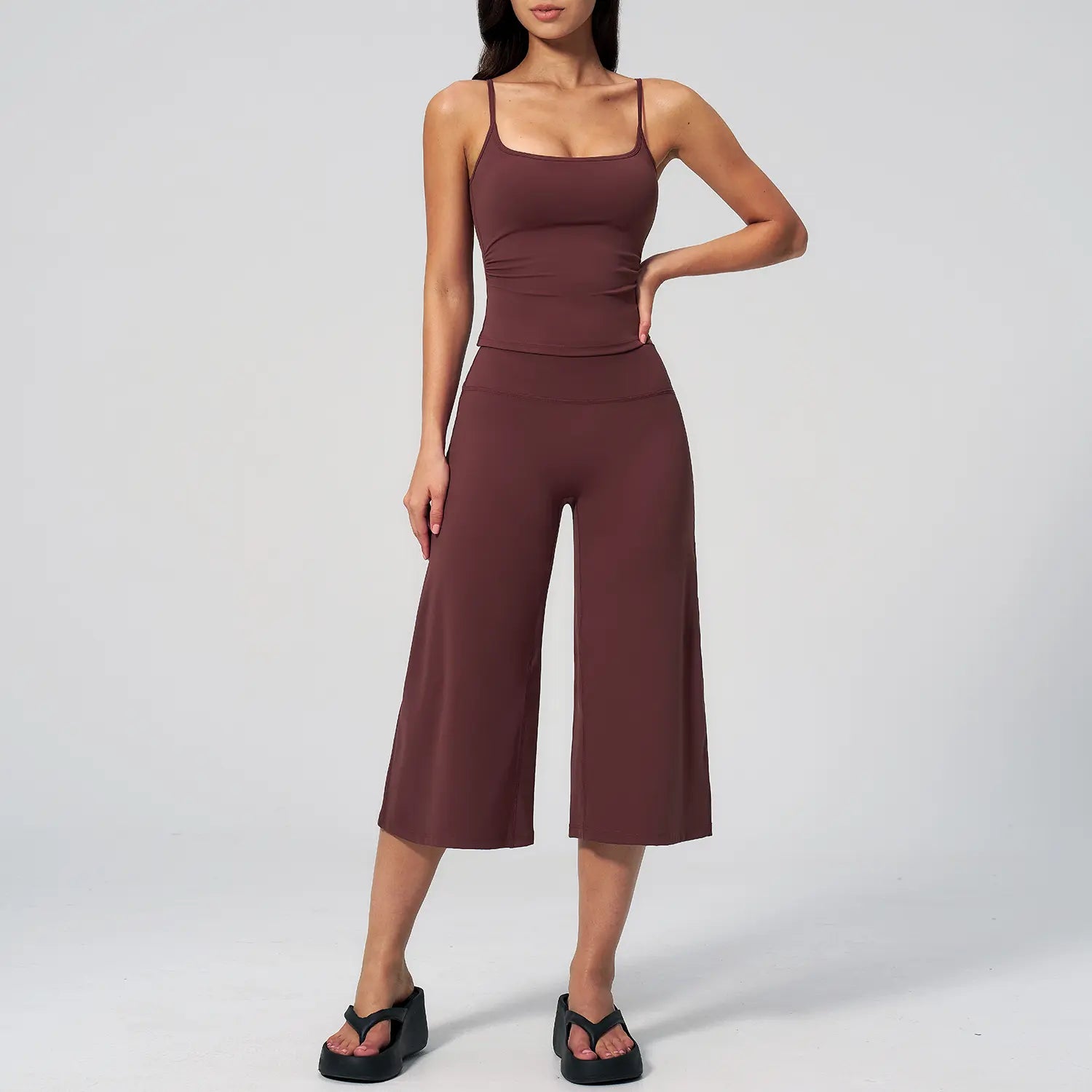 TIMEOFF Women'S 2 Piece Outfit, Square Neck Crop Cami & High Waist Wide Leg Pants Set, Soft 4-Way Stretch Fabric for Gym & Casual Loungewear, Women'S Clothes, Outfits