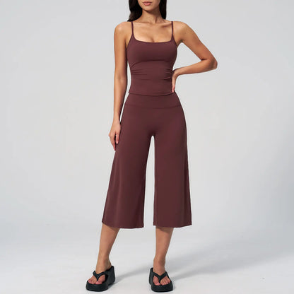 TIMEOFF Women'S 2 Piece Outfit, Square Neck Crop Cami & High Waist Wide Leg Pants Set, Soft 4-Way Stretch Fabric for Gym & Casual Loungewear, Women'S Clothes, Outfits