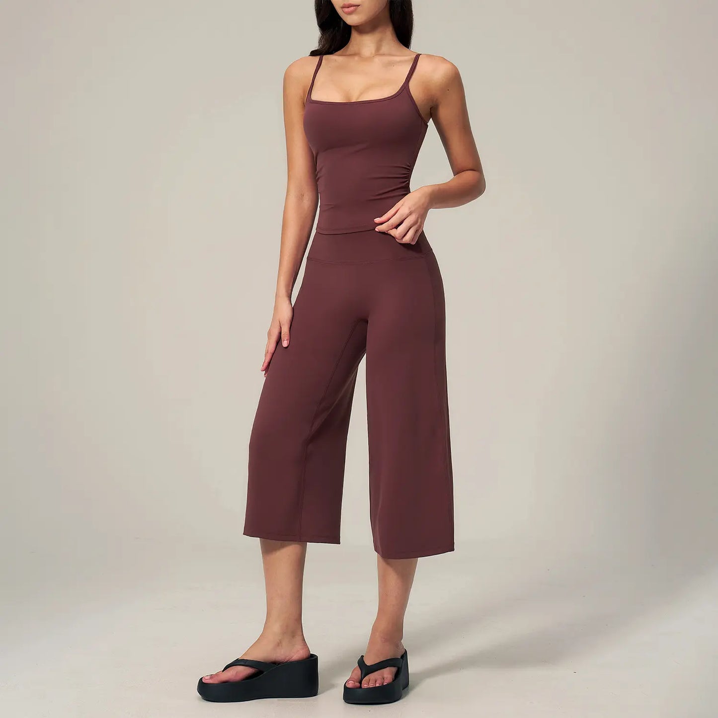 TIMEOFF Women'S 2 Piece Outfit, Square Neck Crop Cami & High Waist Wide Leg Pants Set, Soft 4-Way Stretch Fabric for Gym & Casual Loungewear, Women'S Clothes, Outfits