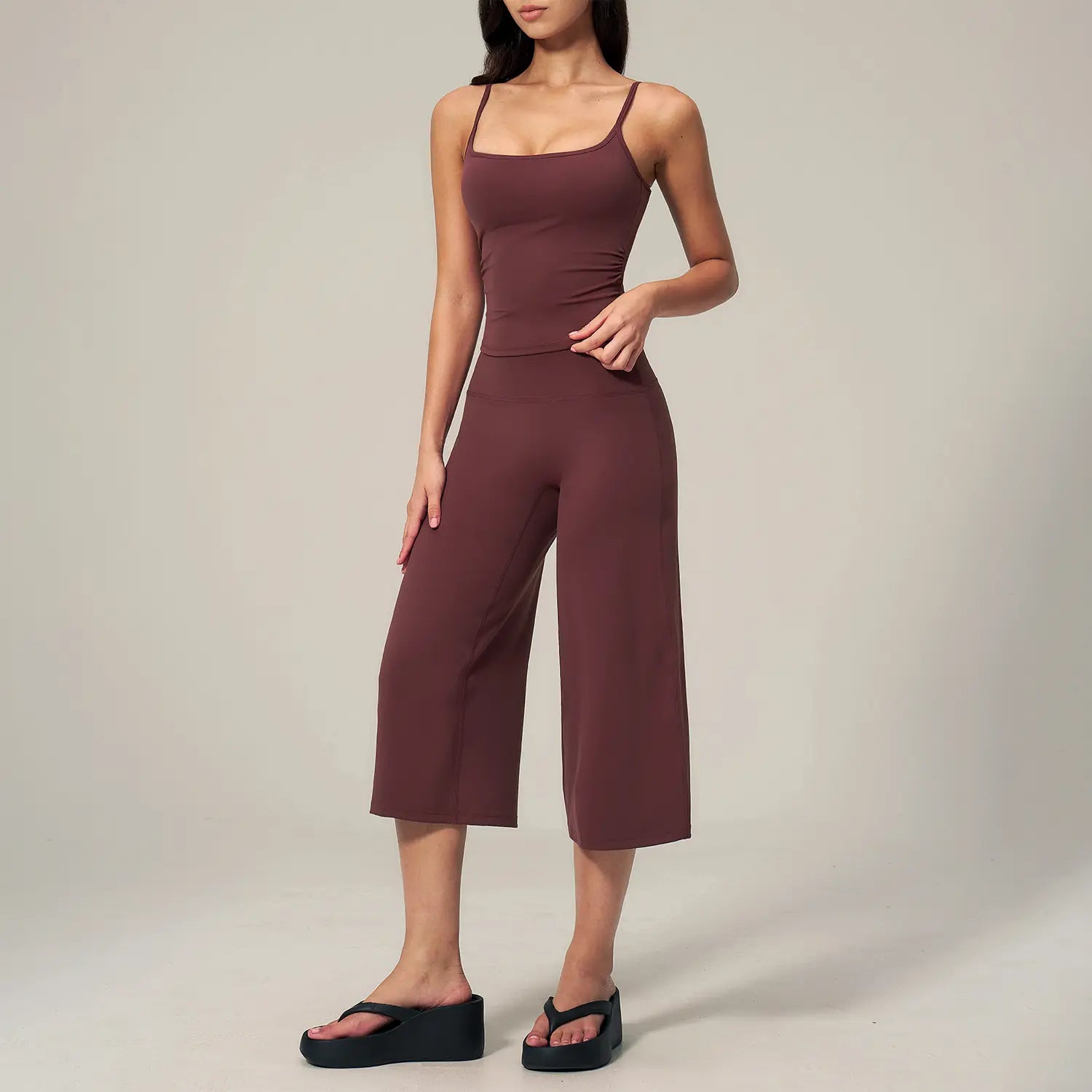 TIMEOFF Women'S 2 Piece Outfit, Square Neck Crop Cami & High Waist Wide Leg Pants Set, Soft 4-Way Stretch Fabric for Gym & Casual Loungewear, Women'S Clothes, Outfits
