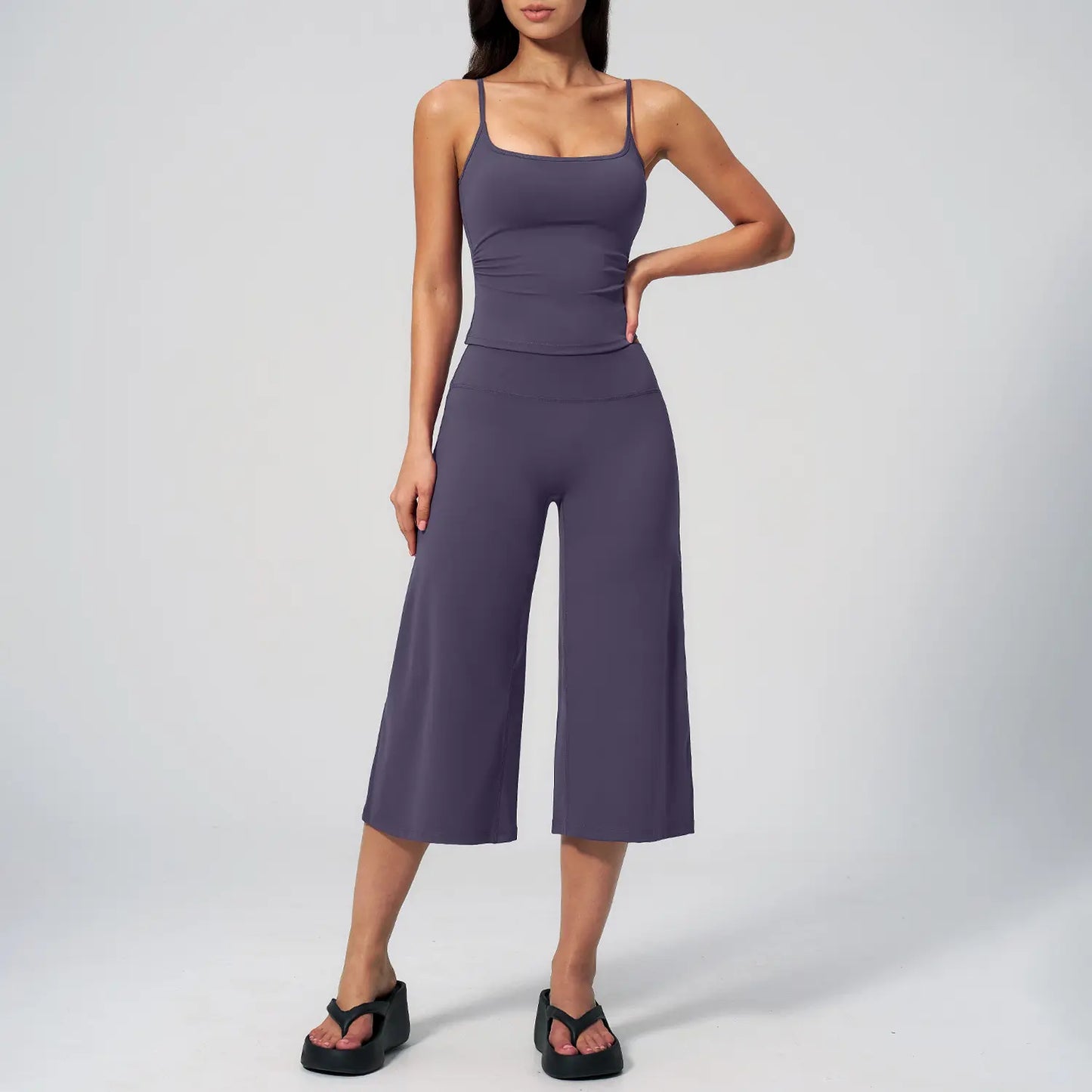 TIMEOFF Women'S 2 Piece Outfit, Square Neck Crop Cami & High Waist Wide Leg Pants Set, Soft 4-Way Stretch Fabric for Gym & Casual Loungewear, Women'S Clothes, Outfits
