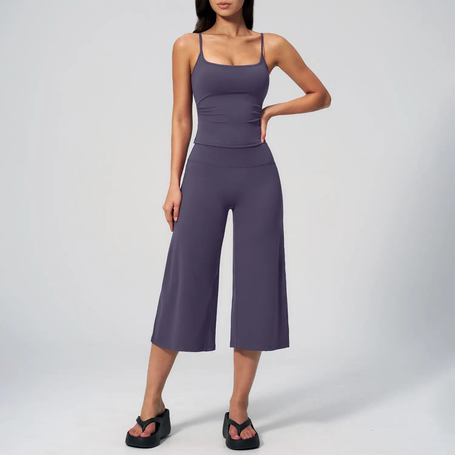 TIMEOFF Women'S 2 Piece Outfit, Square Neck Crop Cami & High Waist Wide Leg Pants Set, Soft 4-Way Stretch Fabric for Gym & Casual Loungewear, Women'S Clothes, Outfits