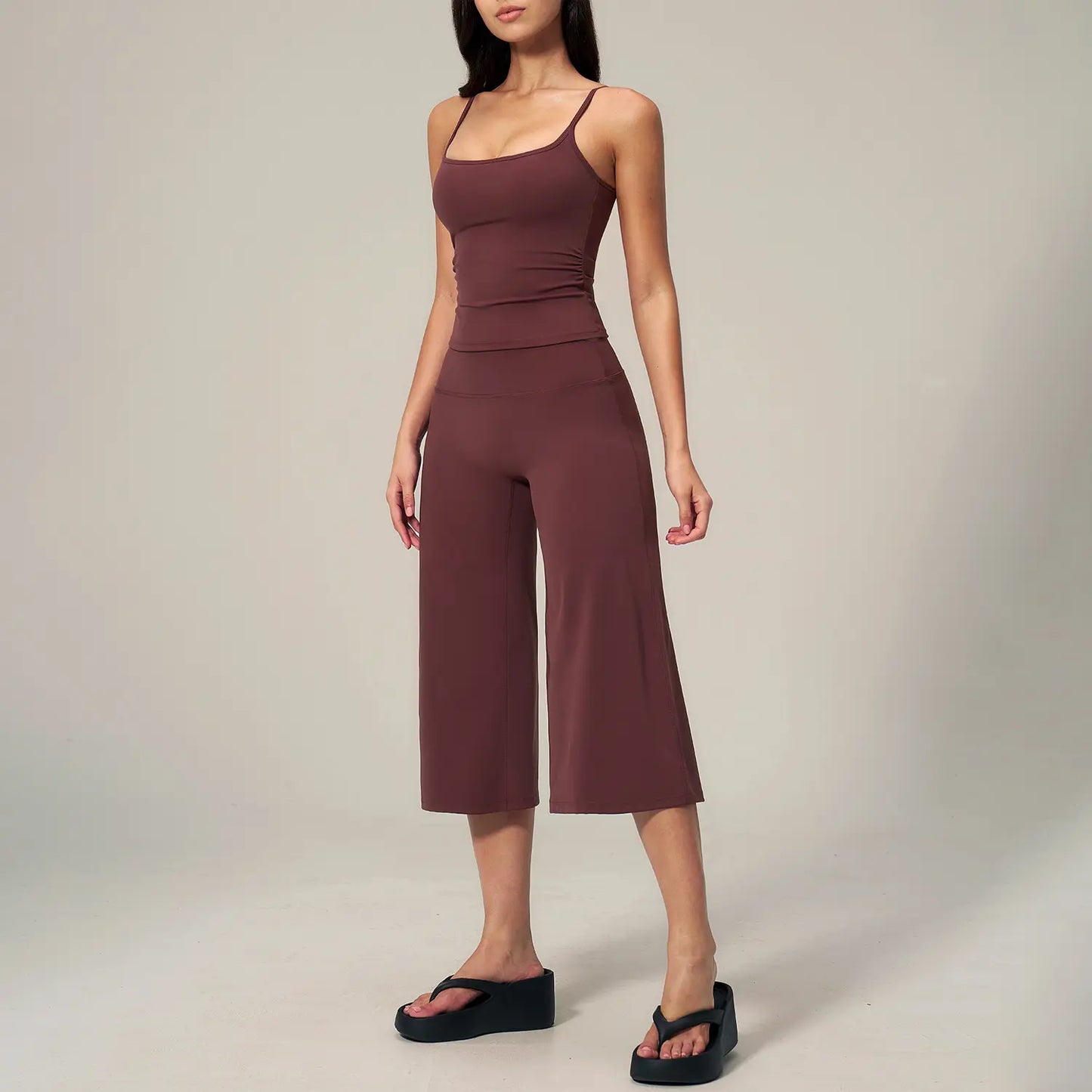 TIMEOFF Women'S 2 Piece Outfit, Square Neck Crop Cami & High Waist Wide Leg Pants Set, Soft 4-Way Stretch Fabric for Gym & Casual Loungewear, Women'S Clothes, Outfits