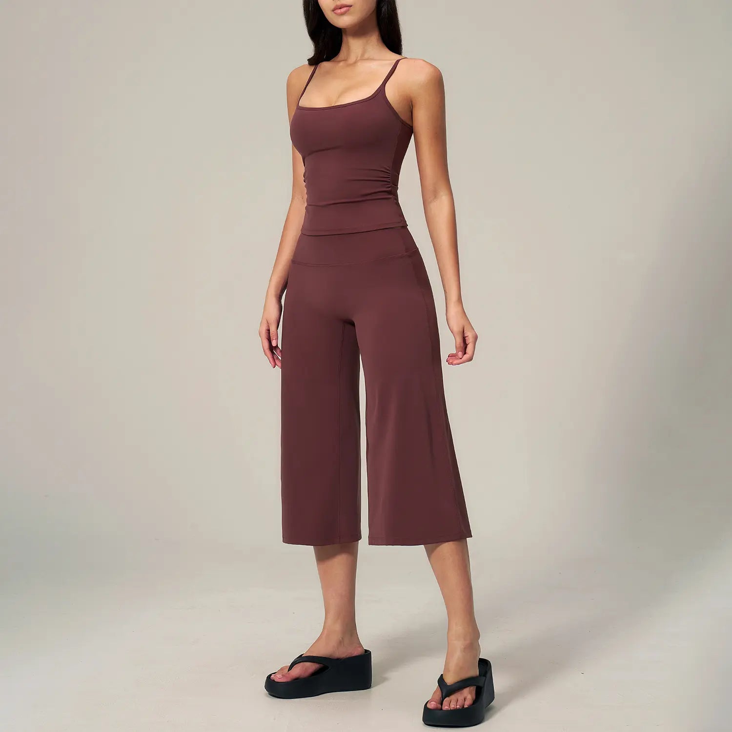 TIMEOFF Women'S 2 Piece Outfit, Square Neck Crop Cami & High Waist Wide Leg Pants Set, Soft 4-Way Stretch Fabric for Gym & Casual Loungewear, Women'S Clothes, Outfits