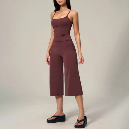 TIMEOFF Women'S 2 Piece Outfit, Square Neck Crop Cami & High Waist Wide Leg Pants Set, Soft 4-Way Stretch Fabric for Gym & Casual Loungewear, Women'S Clothes, Outfits