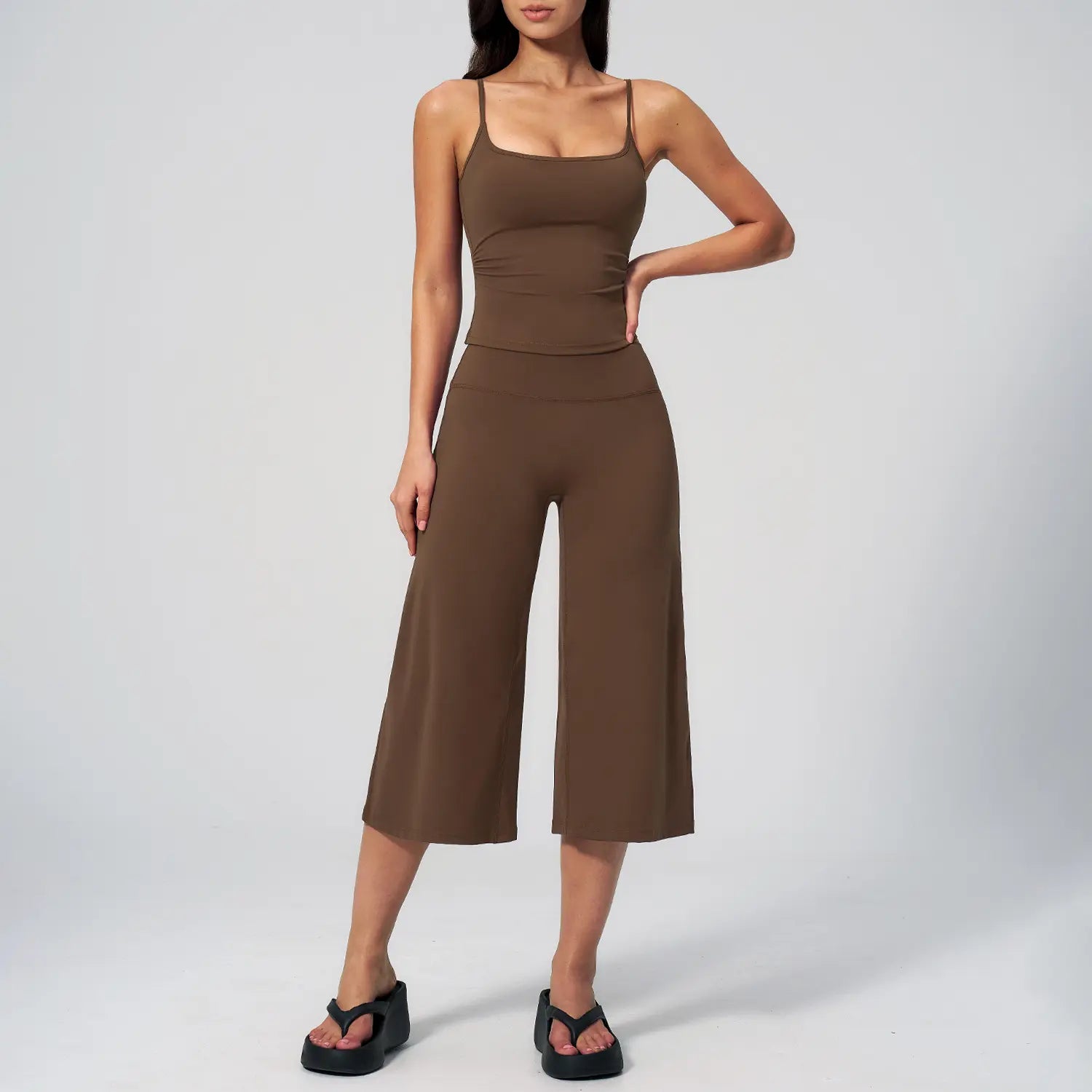 TIMEOFF Women'S 2 Piece Outfit, Square Neck Crop Cami & High Waist Wide Leg Pants Set, Soft 4-Way Stretch Fabric for Gym & Casual Loungewear, Women'S Clothes, Outfits