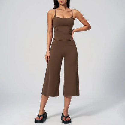 TIMEOFF Women'S 2 Piece Outfit, Square Neck Crop Cami & High Waist Wide Leg Pants Set, Soft 4-Way Stretch Fabric for Gym & Casual Loungewear, Women'S Clothes, Outfits