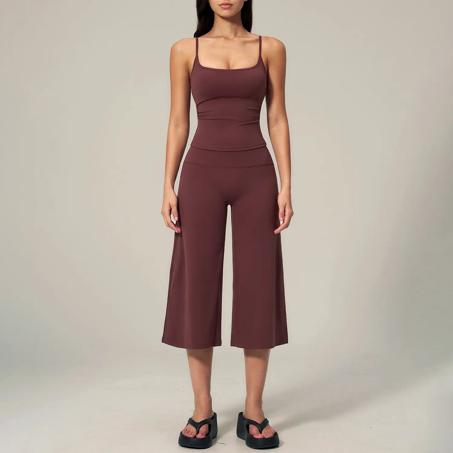 TIMEOFF Women'S 2 Piece Outfit, Square Neck Crop Cami & High Waist Wide Leg Pants Set, Soft 4-Way Stretch Fabric for Gym & Casual Loungewear, Women'S Clothes, Outfits