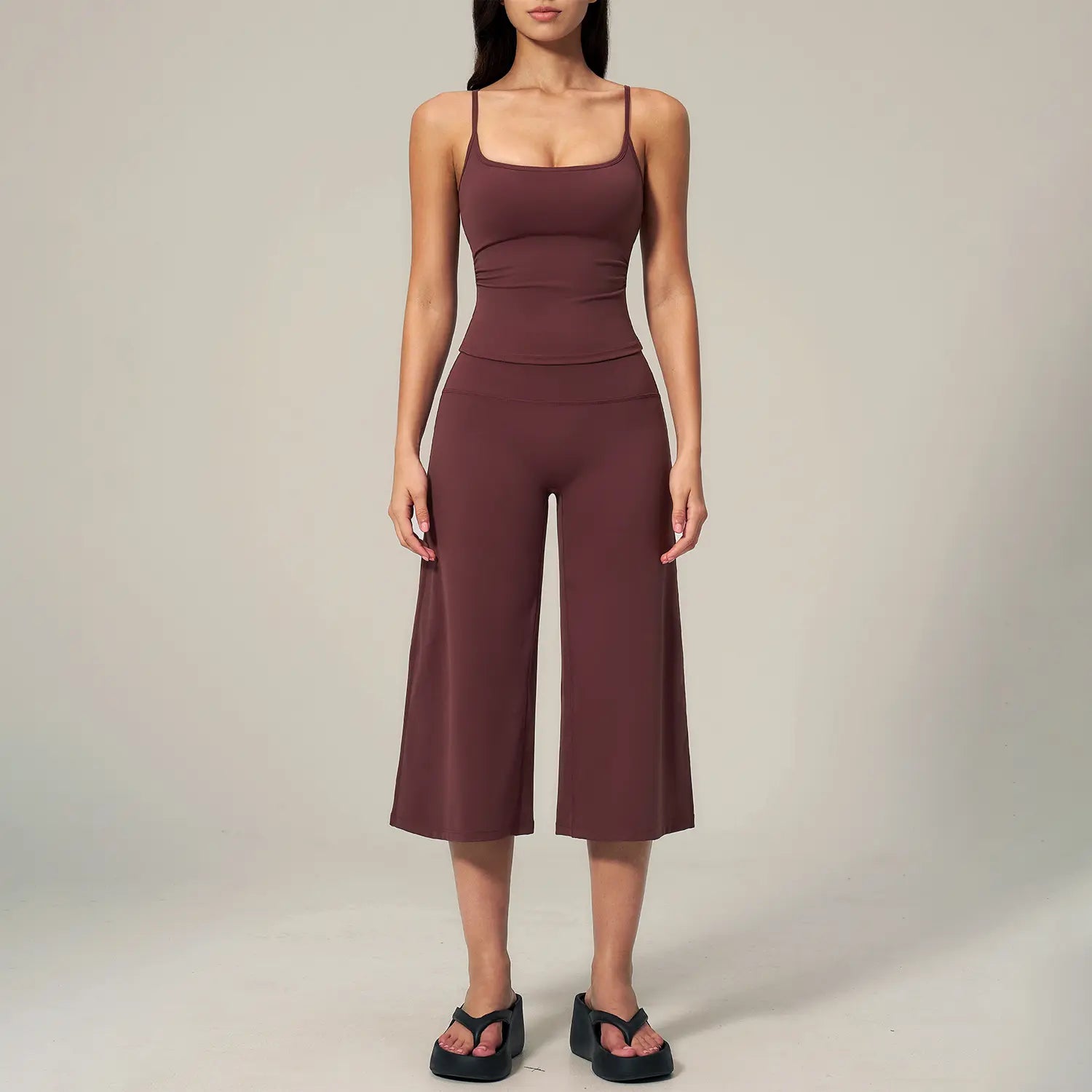 TIMEOFF Women'S 2 Piece Outfit, Square Neck Crop Cami & High Waist Wide Leg Pants Set, Soft 4-Way Stretch Fabric for Gym & Casual Loungewear, Women'S Clothes, Outfits