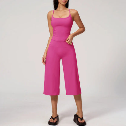 TIMEOFF Women'S 2 Piece Outfit, Square Neck Crop Cami & High Waist Wide Leg Pants Set, Soft 4-Way Stretch Fabric for Gym & Casual Loungewear, Women'S Clothes, Outfits