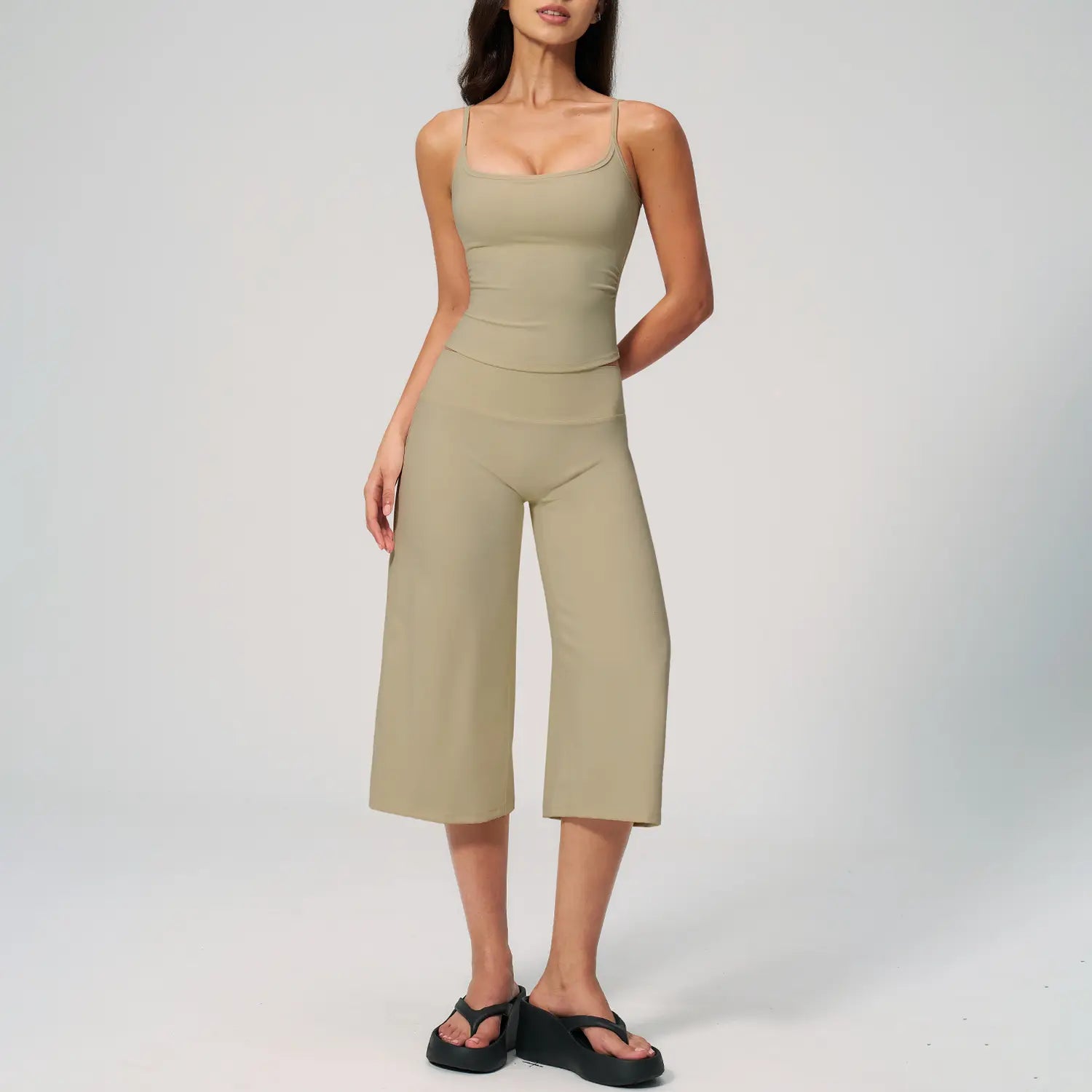 TIMEOFF Women'S 2 Piece Outfit, Square Neck Crop Cami & High Waist Wide Leg Pants Set, Soft 4-Way Stretch Fabric for Gym & Casual Loungewear, Women'S Clothes, Outfits