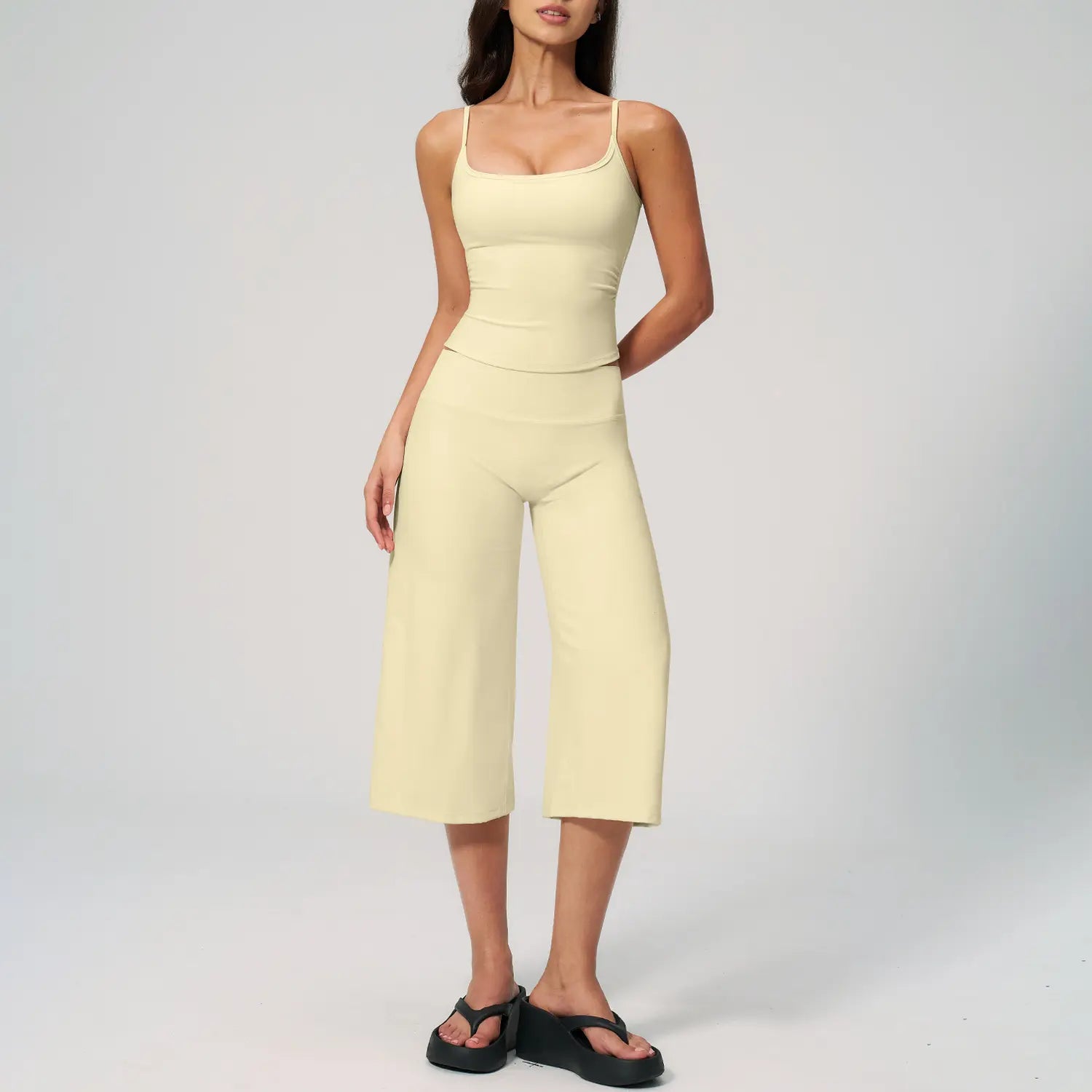 TIMEOFF Women'S 2 Piece Outfit, Square Neck Crop Cami & High Waist Wide Leg Pants Set, Soft 4-Way Stretch Fabric for Gym & Casual Loungewear, Women'S Clothes, Outfits