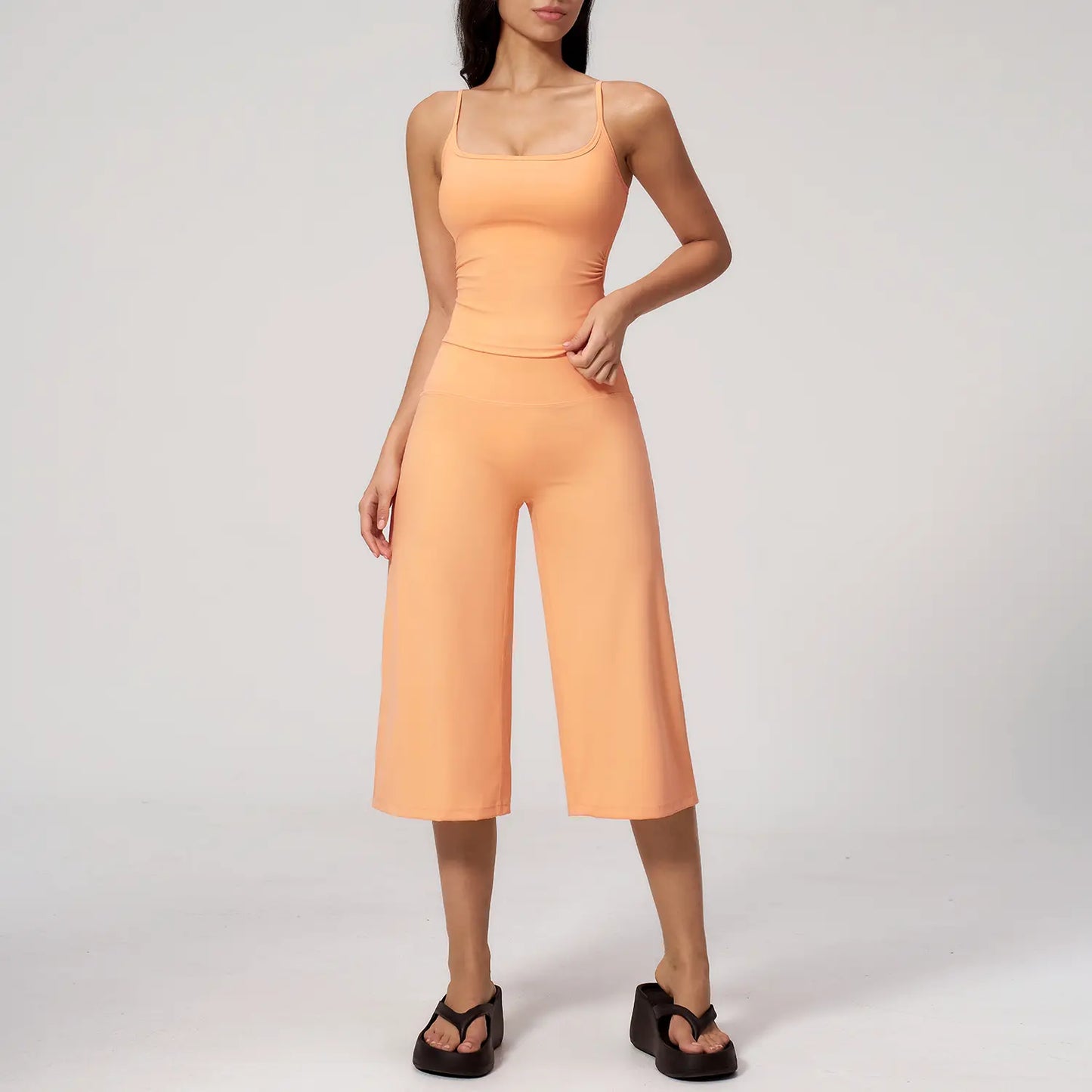 TIMEOFF Women'S 2 Piece Outfit, Square Neck Crop Cami & High Waist Wide Leg Pants Set, Soft 4-Way Stretch Fabric for Gym & Casual Loungewear, Women'S Clothes, Outfits