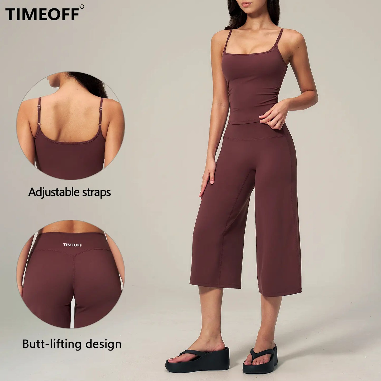 TIMEOFF Women'S 2 Piece Outfit, Square Neck Crop Cami & High Waist Wide Leg Pants Set, Soft 4-Way Stretch Fabric for Gym & Casual Loungewear, Women'S Clothes, Outfits