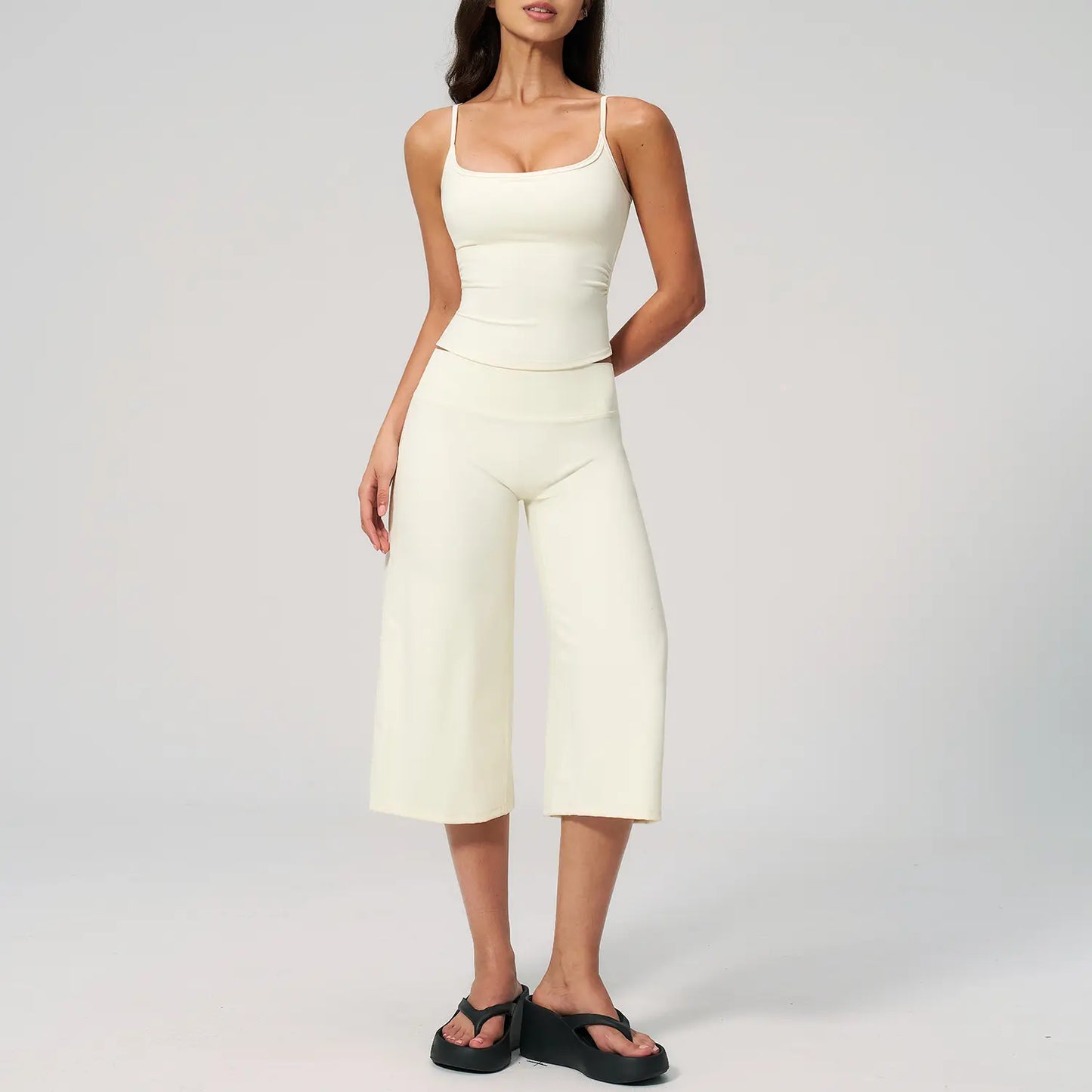 TIMEOFF Women'S 2 Piece Outfit, Square Neck Crop Cami & High Waist Wide Leg Pants Set, Soft 4-Way Stretch Fabric for Gym & Casual Loungewear, Women'S Clothes, Outfits