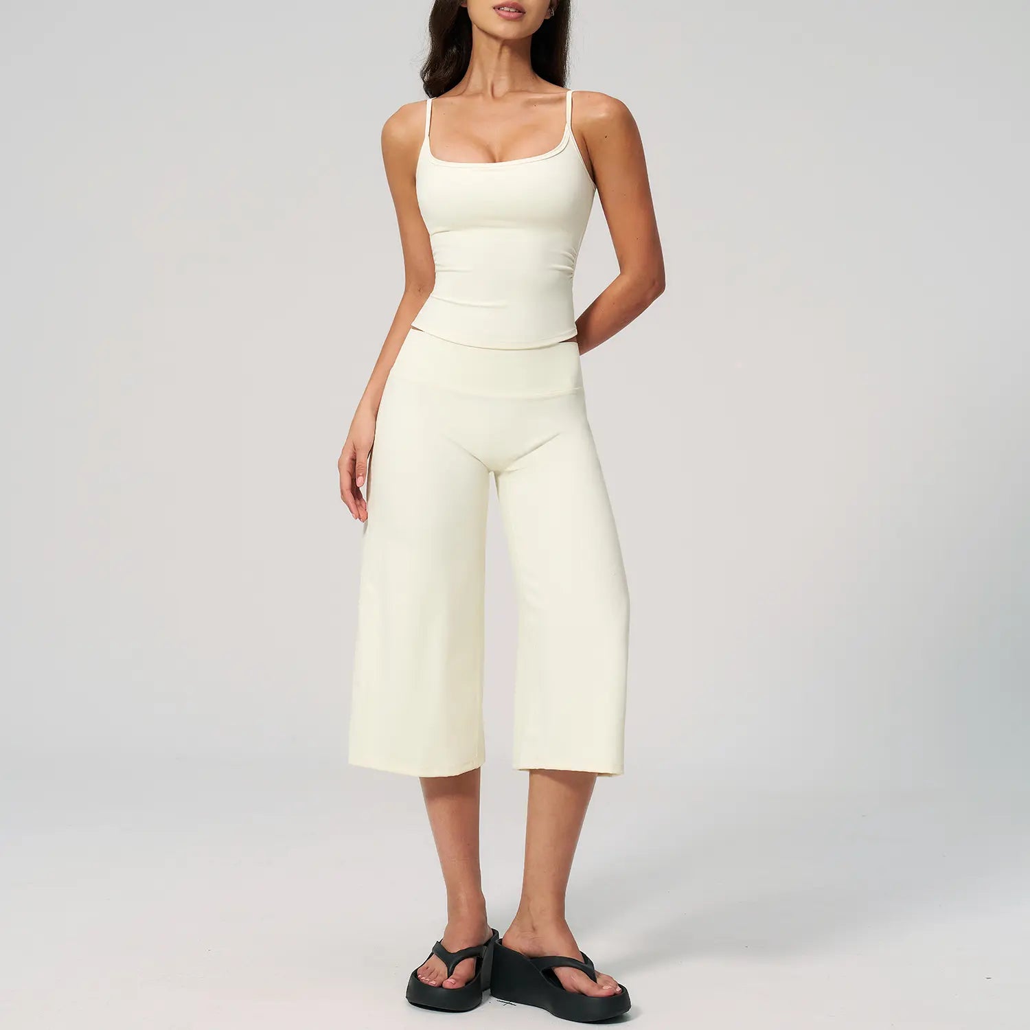 TIMEOFF Women'S 2 Piece Outfit, Square Neck Crop Cami & High Waist Wide Leg Pants Set, Soft 4-Way Stretch Fabric for Gym & Casual Loungewear, Women'S Clothes, Outfits