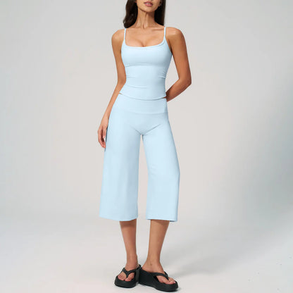 TIMEOFF Women'S 2 Piece Outfit, Square Neck Crop Cami & High Waist Wide Leg Pants Set, Soft 4-Way Stretch Fabric for Gym & Casual Loungewear, Women'S Clothes, Outfits